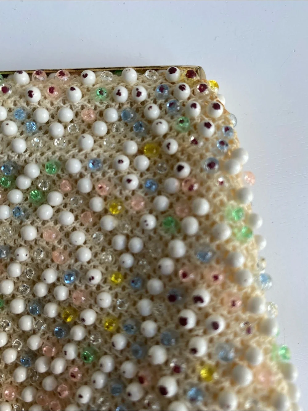 Vintage Corde Bead Purse - Beaded Pearl Accent Clutch - Picture 4 of 10